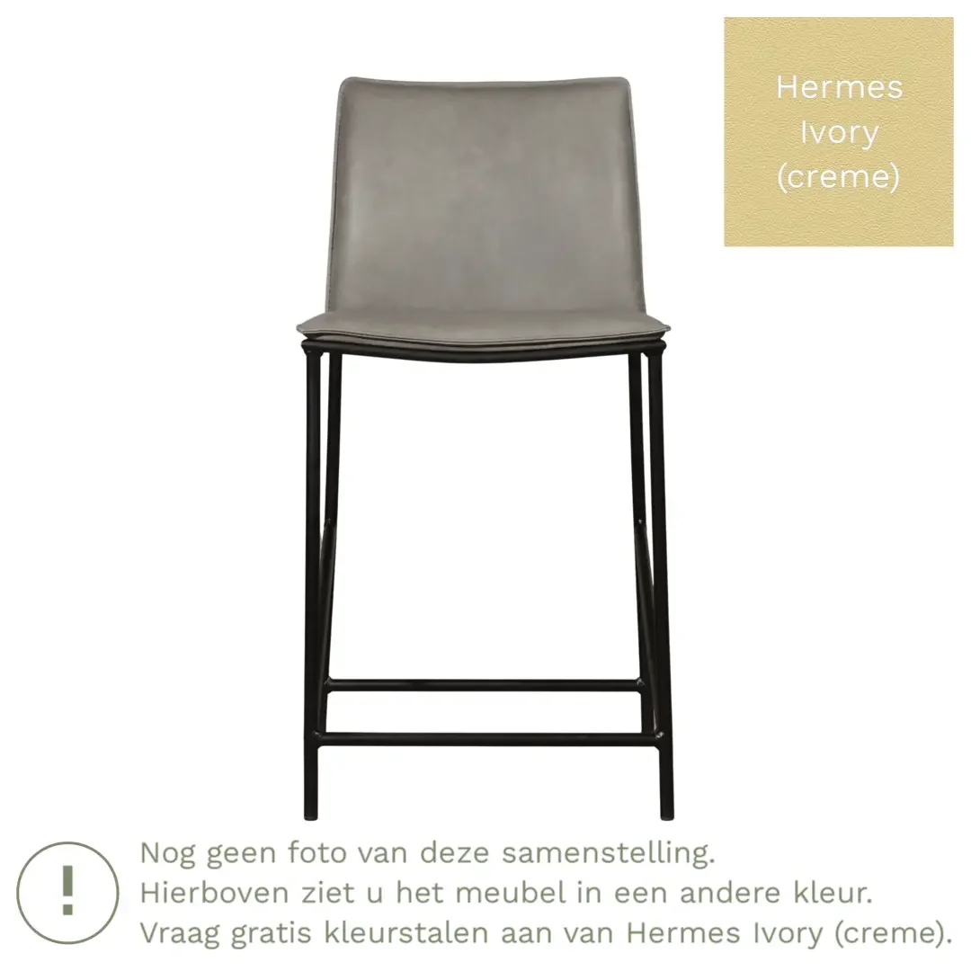 afbeelding van Leren barkruk Favor laag - Poten staal rond zwart